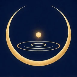 Mindful Haven app icon: a golden crescent moon cradling a small sun above rippling water