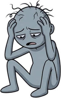The Mindful Haven character sitting with head in hands, tangled lines above their head.