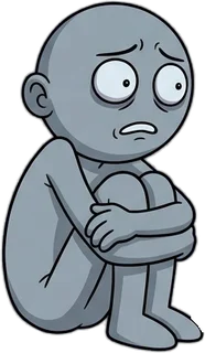 The character hugging their knees with worried eyes.